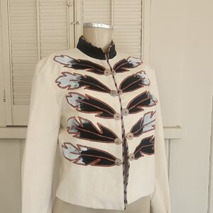 Elegant Women's Embroidered Blazer - Cream and Black